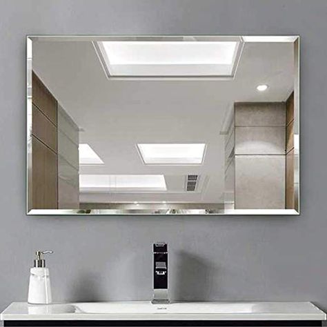 Amazon.com: Hans&Alice Beveled Bathroom Mirrors Wall Mounted, Modern Frameless Mirror for Bathroom, Bedroom, Living Room Hanging Horizontal or Vertical Commercial Grade 90+ CRI (32’’ x 24’’): Home & Kitchen Decorative Bathroom Mirrors, Large Bathroom Mirrors, Custom Mirror, Black Mirror Frame, Bathroom Mirror Frame, Rhapsody In Blue, Mirror Panels, Bath Mirror, Buy Mirror