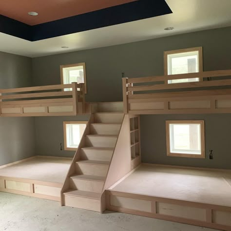 Loft Bunk Room Ideas, Girl Bunk Beds, Bunk Bed Rails, Bunk Beds With Slides, Bunk Bed Queen, Beds With Slides, Bunk Beds Bedroom, Girls Bunk Bed, Bunk Bed Rail