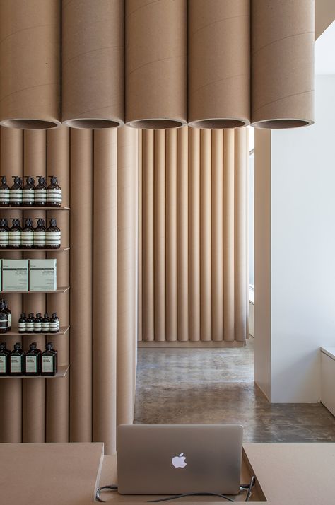 Eastern Columbia Building, Aesop Store, Recycle Interior, Store Interiors, Retail Interior, Cardboard Tubes, Store Interior, Retail Space, Retail Shop