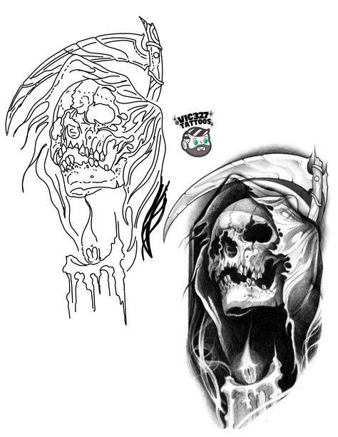 Santa Muerte Stencil, Big Skull Tattoo, Reaper Tattoo Stencil, Grim Reaper Tattoo Stencil, Santa Muerte Tattoo Stencil, Grim Reaper Stencil, Chicano Tattoo Stencil, Realism Tattoo Stencil, Skull Tattoo Stencil