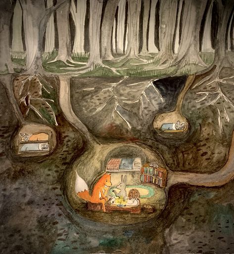 Underground Burrow Illustration, Animal Burrow, Pagan Witch, Forest Illustration, Ap Art, Animals Artwork, Folk Tales, Children's Book Illustration, Book Illustration