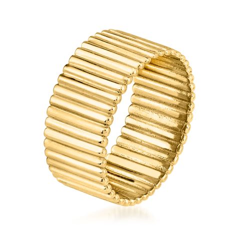 Ross-Simons - 14kt Yellow Gold Ribbed Ring Size 6. Boasting a chic ribbed silhouette, this eye-catching 14kt yellow gold ring spans the finger at 3/8" wide. A classic style that always elevates! 14kt yellow gold ribbed ring. Brushed Gold Ring, Ribbed Ring, Rib Ring, Fine Jewelery, Yellow Gold Ring, Yellow Gold Rings, Gold Bands, Gold Ring, Classic Style