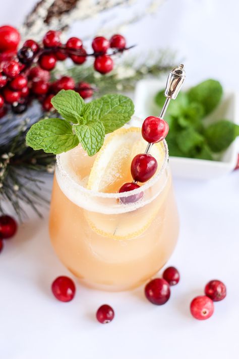 Kick off the season with this fun and refreshing cranberry mint cocktail. Not only is this recipe refreshing, but it also looks beautiful on a holiday tablescape. Spiked Drinks, Mint Cocktails, Mint Simple Syrup, Holiday Tablescape, Thanksgiving Cocktails, Easy Cocktail, Tasty Drinks, Holiday Drink, Cocktail Lounge