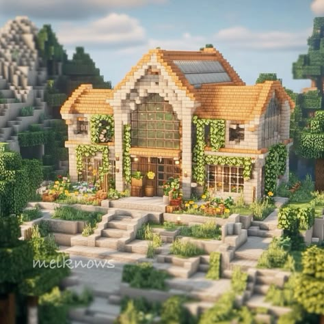 italian / greek /  style Building Inspiration Minecraft, Modern Cottage Minecraft, Greek Style Minecraft House, Minecraft Greek House Ideas, Cute Minecraft Homes Cottage, Winery Minecraft Build, Minecraft Village Layout Plans, Riverside Minecraft House, Different Minecraft Building Styles