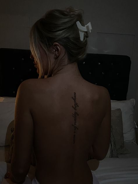 Hot Spine Tattoos, Spin Tattoo, Everything Happens For A Reason Tattoo, Back Tattoo Women Spine, Cool Back Tattoos, Tattoo Spots, Lyric Tattoos, Spine Tattoo, Spine Tattoos For Women