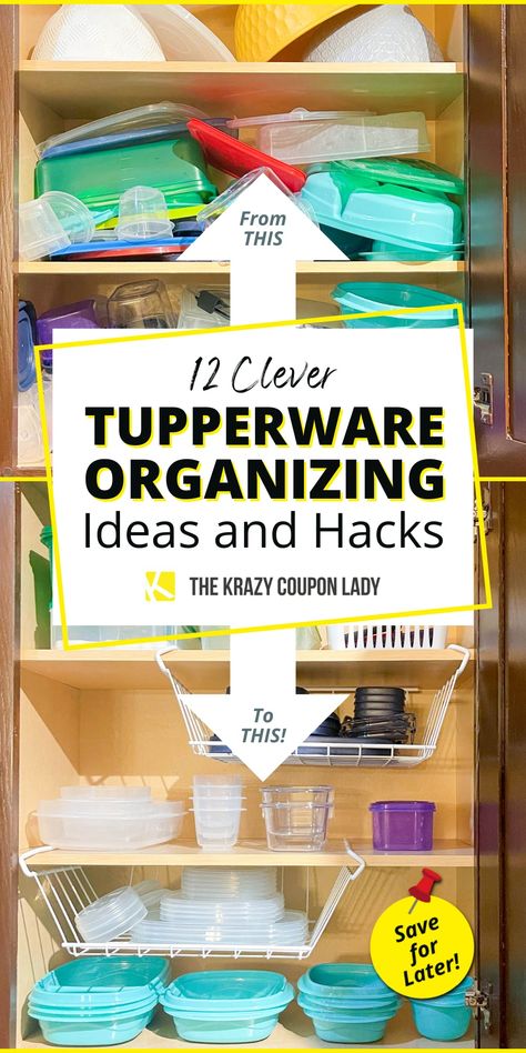 12 Clever Ways to Get Your Tupperware Collection Under Control Tupperware Organization Ideas, Tupperware Organization, Food Storage Kitchen, Tupperware Organizing, Under Shelf Storage, Dollar Store Bins, Tupperware Storage, Pegboard Organization, Plastic Drawer Organizer