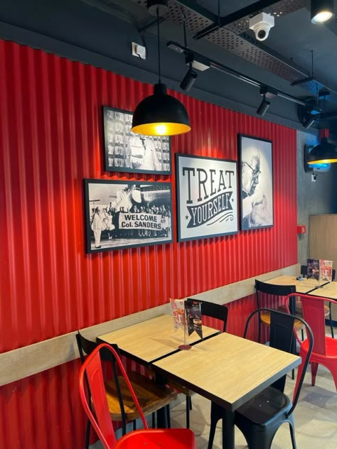 Small Restaurant Ideas Simple, Burger Interior Design, Burger Restaurant Design Interiors, Burger Shop Interior Design, Burger Shop Design, Chicken Restaurant Design, Resturant Ideas Design Interiors, Bbq Restaurant Decor, Burger Restaurant Design