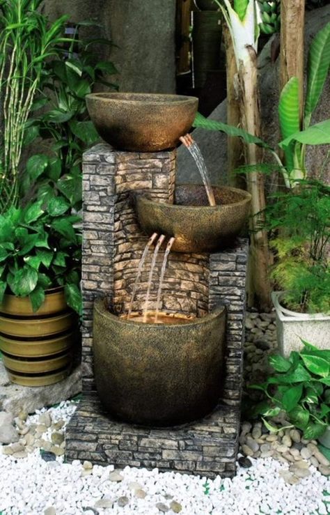 Beautiful Garden Fountain ideas (42) Backyard Water Fountains, Water Fountain Design, Fountain Ideas, Kolam Koi, Taman Air, Outdoor Water Features, Garden Water Fountains, Fountains Backyard, Indoor Water Fountains