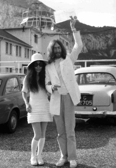 View entire slideshow: The Most Iconic Wedding Dresses of All Time on http://www.stylemepretty.com/collection/3897/ Celebrity Wedding Gowns, Norman Hartnell, Helen Rose, Celebrity Wedding Photos, John Lennon Yoko Ono, Rock N Roll Wedding, John Lennon And Yoko, Mia Farrow, Allison Williams