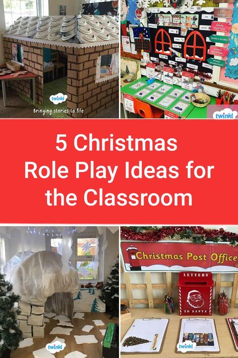 5 Christmas Role Play Ideas for the Classroom. Christmas Post Office, Cubical Ideas, Role Play Ideas, 3d Gingerbread House, Elf Workshop, 3d Gingerbread, Ideas For The Classroom, Christmas Activities For Kids, Kids Classroom