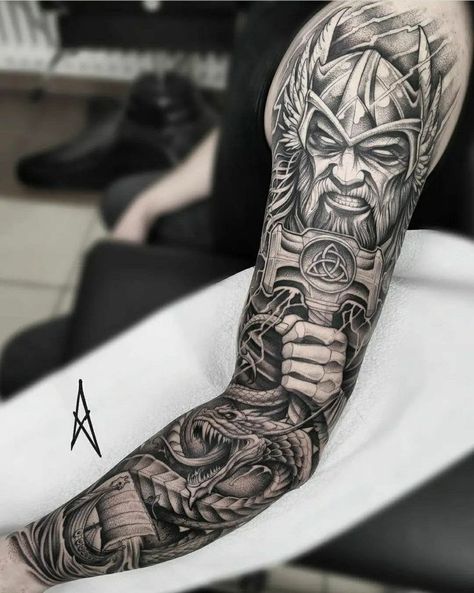 #thor #tattoothor #thortattoo #godofthunder #thundertattoo #mjolnirtattoo #hammertattoo #norsemythology #manlytattoo #nordicrunestattoo #norsemythologytattoo #norsetattoo #nordictattoo #norsepantheon #maletattoo #firetattoo #tattoo #blackwork #sketchtattoo #coloredtattoo #blacktattoo #armtattoo #darkart #sleevetattoo #tattoosketch #toptattoo #viraltattoo #mentattoo #tats #tattooideas #tattoo #newtattooideas #tattoodesign #stenciltattoo Viking Tattoo Ideas For Men, Thor Tattoo Design, Viking Sleeve Tattoo, Viking Tattoo Ideas, Norwegian Tattoo, Viking Tattoos For Men, Thor Tattoo, Fenrir Tattoo, Norse Mythology Tattoo