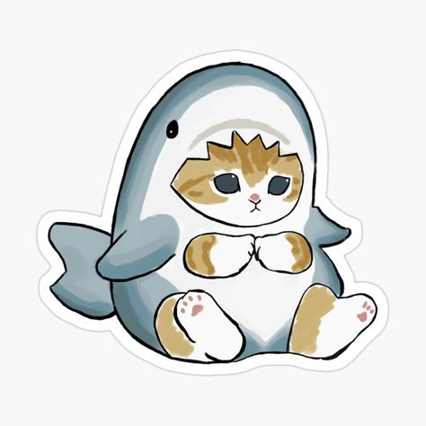 Shark Stickers Printable, Cute Stickers Printable Aesthetic, Cartoon Stickers Printable, Free Stickers Printables, Macbook Stickers Ideas, Cute Stickers Printable Kawaii, Cat Shark Costume, Gatos Stickers, Cat Stickers Printable