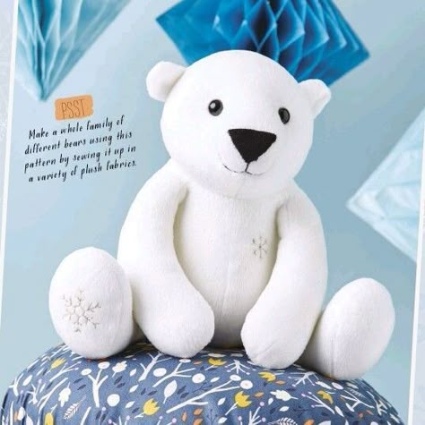 Polar Bear Plushie Sewing Pattern 2 (Jo Carter) | Craft Resource Wiki | Fandom Bear Patterns Sewing, Sewing Soft Toys, Memory Bears Pattern, Bear Plushie, Bear Patterns Free, Teddy Bear Sewing Pattern, Bunny Soft Toy, Penguin Pattern, Soft Toy Patterns