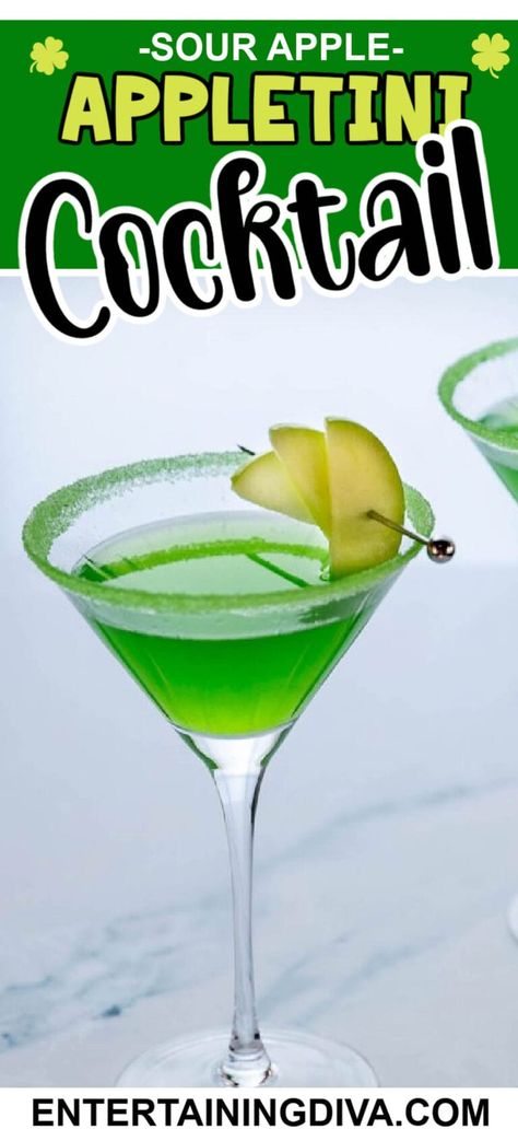 Appletini (The Best Sour Apple Martini) | Christmas Apple Martinis, Appletini Recipe, Sour Apple Martini, Apple Martini Recipe, Green Apple Vodka, Sour Apple Pucker, Apple Syrup, Apple Schnapps, Apple Pucker