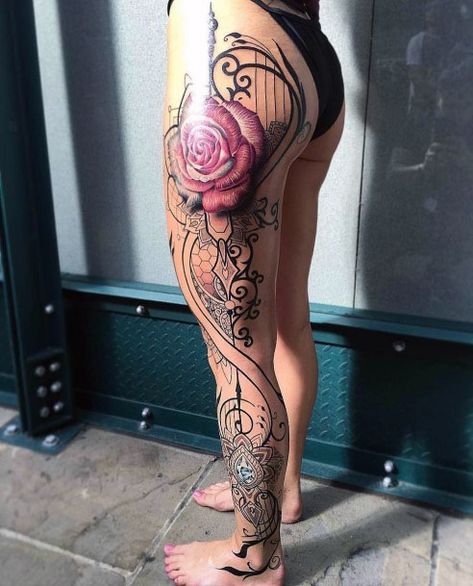 Top 130 Best Leg Tattoos For Women - Leggy Design Ideas Full Leg Tattoo Designs For Women, Full Leg Tattoos Women Sleeve Flowers, Lace Leg Tattoos For Women, Leg Tattoos For Women Unique, Women Full Leg Tattoo, Big Leg Tattoos For Women, Flower Leg Sleeve Tattoo, Front Thigh Tattoos, Best Leg Tattoos