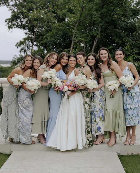 Spring Mix And Match Bridesmaid Dresses, September Wedding Party Colors, Mix N Match Bridesmaid Dresses, Muted Color Bridesmaid Dresses, 5 Bridesmaids Mismatched, September Wedding Colors Blue, Blue Mix And Match Bridesmaid Dresses, Wild Flower Bridesmaid Dresses, Green Mix And Match Bridesmaid Dresses