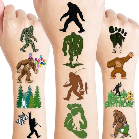 Amazon.com : 88 PCS Bigfoot Jungle Temporary Tattoos Sasquatch Theme Birthday Party Decorations Favors Supplies Cute Monster Outdoor Tattoo Stickers Gifts for Boys Girls Kids Class School Prizes Carnival Christmas : Home & Kitchen Prizes Carnival, Monster Forest, Bigfoot Birthday Party, Monster Tattoos, Popular Party Themes, Outdoor Tattoo, Bigfoot Birthday, Carnival Gift, Monster Tattoo