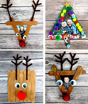 Christmas Frames Diy, Popsicle Stick Christmas Crafts, Frame Ornaments, Creative Christmas Crafts, Stick Christmas Tree, Christmas Tree Pictures, Pot Crafts, Stick Photo, Christmas Clay