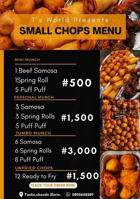 Small chops price list design Food Price List Design, Cake Price List Design, Beef Samosa, Small Chops, Price List Design, Rapper Outfits, Custom Birthday Cakes, Food Menu Design, Cake Pricing