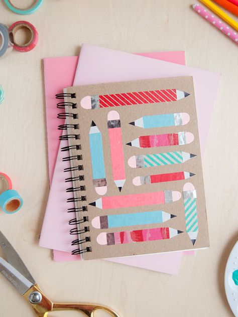 How to Decorate Notebooks with Washi Tape and Fingerprint Art | Handmade Charlotte Notebook Cover Design Creative, Fun And Easy Diys, Kawaii Notebook, Decorate Notebooks, Fingerprint Art, Creative Kids Crafts, Notebook Cover Design, Kid Friendly Crafts, Handmade Charlotte