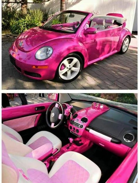 Pink Beetle, Pink Wheels, Pink Car Accessories, Volkswagen Beetle Convertible, Barbie Car, Bug Car, Girly Car Accessories, Vw Lt, Combi Volkswagen