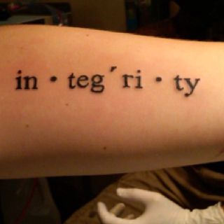 Integrity (or lack thereof) -- written into our cells if not on our skin Integrity Tattoo, Literary Tattoo, One Word Tattoo, One Word Tattoos, Timeless Tattoo, Pirate Tattoo, Literary Tattoos, Word Tattoo, Word Nerd