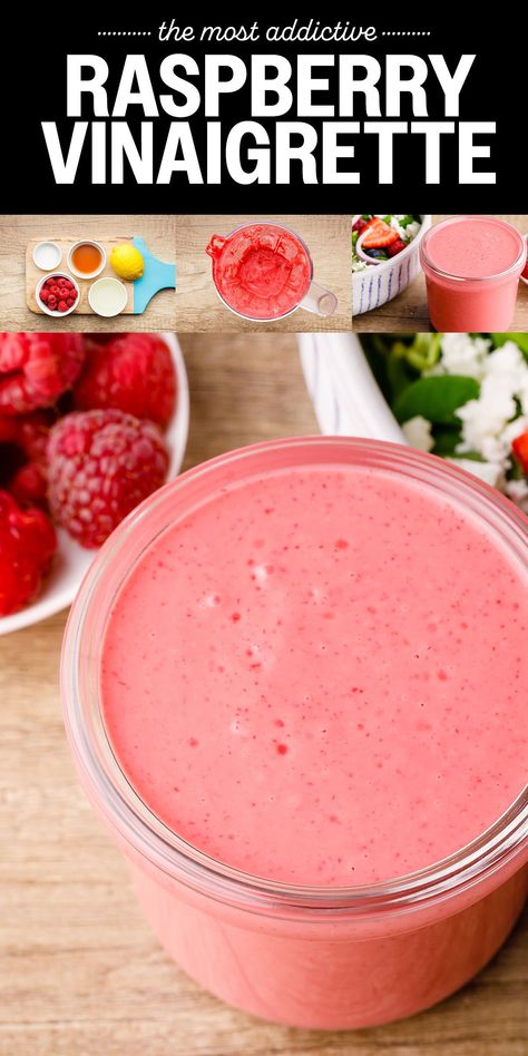 I love this super easy homemade raspberry vinaigrette! Probably my favorite vinaigrette recipe of all-time. Raspberry Vinaigrette Recipe, Vinaigrette Recipes Easy, Raspberry Vinaigrette Dressing, Creamy Broccoli Salad, Veggie Salads, Homemade Caesar Salad Dressing, Delicious Salad Dressings, Raspberry Vinaigrette, Easy Salad Dressing