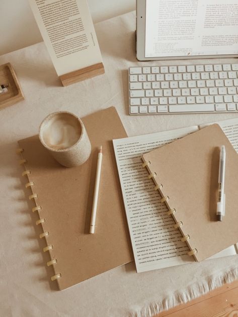 Aesthetics are more than just visually pleasing to the eye. It's actually extremely important to both morale and productivity within your workspace. ✨ Wondering why? Tap to find out. Studera Motivation, Blogging Ideas, Aesthetic Brown, Study Stationery, Cream Aesthetic, Beige Wallpaper, 背景 シンプル, Beige Aesthetic, Coffee And Books