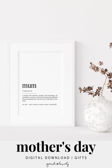 Mum definition print | Etsy Mum Definition, Personalised Gifts For Mum, Art Friend, Mum Birthday Gift, Wall Decor Quotes, Lyric Prints, New Mom Gift, Women Encouragement, Gift For Mum