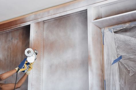 DIY: How to Paint Built-In Cabinets | Library Project Phase I - The Tennille Life Built In Library, Painted Built Ins, Library Project, Cabinets And Shelves, Electric Sander, Using A Paint Sprayer, Library Inspiration, Painted Cups, Paint Sprayer