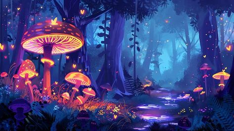 Glowing Mushrooms, Women Illustration, Illustration Nature, Forest City, Wild Forest, Mystical Forest, Fantasy Theme, Girl Portrait, Forest Design