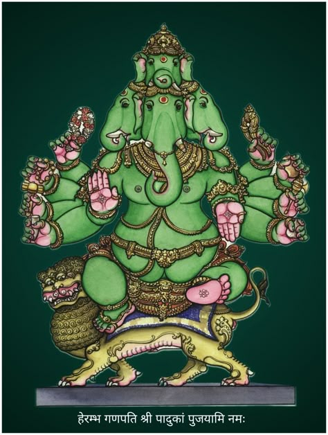 Heramba Ganapati, Lord Vinayaka, Jay Ganesh, Tibetan Tattoo, Ganpati Decor, Mysore Painting, Pichwai Art, Hari Om, Ganesh Art Paintings