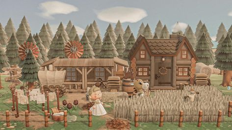 Acnh Western, Animal Crossing Islands, Rustic House Exterior, Farm Town, Acnh Cottagecore, Happy Home Designer, Animal Crossing Wild World, Island Theme, Little House On The Prairie