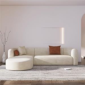 Acanva Luxury Modern Tight Curved Back Velvet Sofa, Minimalist Style Comfy Couch for Living Room Apartment, L-Shape Left Chaise, Cream Minimalist L Shape Sofa, Classic L Shape Sofa, Elegant L Shape Sofa, Beige L Shape Sofa, Cream Sofas, Beige Curved Sofa, L Sofas, Couch For Living Room, Japandi Living Room