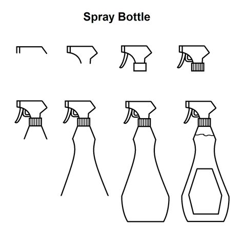 Step-by-step tutorial to draw a spray bottle. This method can be used for Windex and any other cleaning products. Spray Bottle Drawing, Orthographic Drawing, Calendar Doodles, Doodle Art For Beginners, Bottle Tattoo, Bujo Doodles, Bottle Drawing, Doodle Art Journals, Cute Easy Drawings