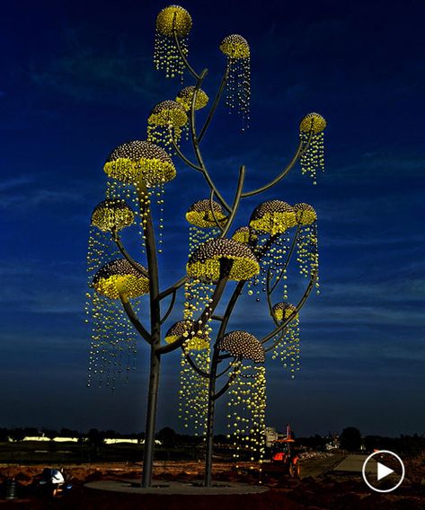 Maxim Zhestkov, Modern Outdoor Lamp, Huge Tree, Conceptual Image, Outdoor Lighting Design, Changi Airport, Modern Outdoor Lighting, Steel Sculpture, Light Sculpture