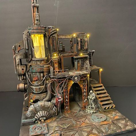 Warhammer Buildings, Steampunk Diorama, 40k Diorama, Cyberpunk Diorama, 40k Industrial Terrain, Mordheim Terrain Buildings, Dwarven City, Scifi Building, Sci Fi Miniatures