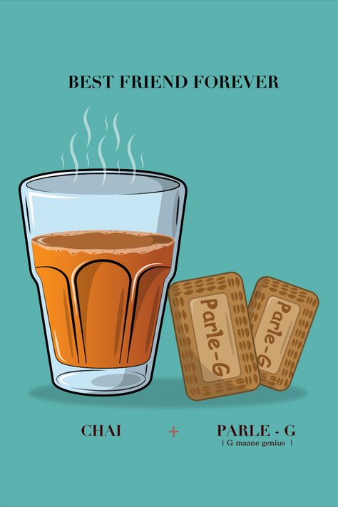 Chai & Parle-G vector illustration Masala Chai Illustration, Chai Wallpaper Aesthetic, Vector Stickers Illustrations, Chai Art Illustration, Chai Cartoon, Chai Doodle Art, Chai Sketch, Chai Illustration Indian, Adobe Illustrator Design Ideas