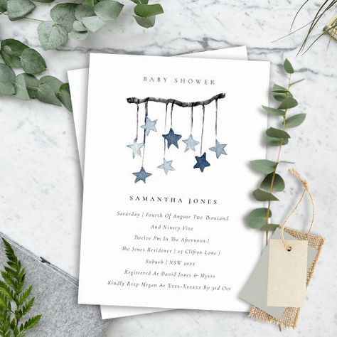 Cute Baby Star Mobile Blue Boy Baby Shower Invite #zazzle #weddinginvitations #birthdayinvitations #babyshowerinvitations #zazzleinvitations #monogram #businesscards #graduation #homedecor Minimal Baby, Baby Boy Invitations, Star Mobile, Soft Watercolor, Mobile Baby, Blue Boy, Baby Shower Invite, Boy Baby Shower, Baby Shower Invitations For Boys