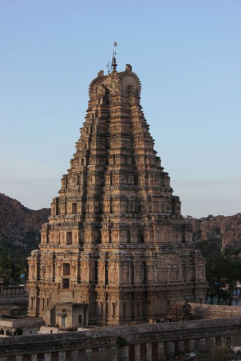 From Wikiwand: Virupaksha temple, Raya Gopura (main tower over entrance gate) at Hampi, Karnataka Virupaksha Temple Hampi, Monuments Of India, Virupaksha Temple, Hindu Architecture, Beautiful Places In India, Historical Temples, India Aesthetic, World Famous Buildings, Jungle Temple