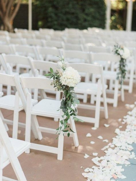 Minimalist Outdoor Greenery Wedding Aisle Decor Ideas Sage Green Wedding Aisle, Wedding Aisle Decorations Indoor, Wedding Aisle Decorations Outdoor, Weddings Decorations Elegant Romantic, Wedding Walkway, Wedding Ceremony Chairs, Wedding Aisle Outdoor, White Wedding Ceremony, Ceremony Florals