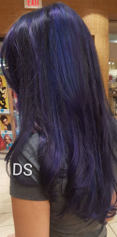 Unique Purple Hair, Midnight Blue Peekaboo Hair, Black Blue Purple Hair, Purple Hair Blue Highlights, Dark Blue And Dark Purple Hair, Purplish Blue Hair, Mid Night Blue Hair, Dark Blue Brown Hair, Dark Blue Hair On Brown Skin