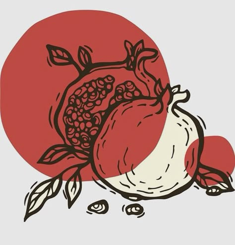 Pomegranate Drawing, Artist's Book, Pomegranate Art, Lino Cuts, Lino Art, Lino Prints, Printmaking Art, Illuminated Letters, Encaustic Painting