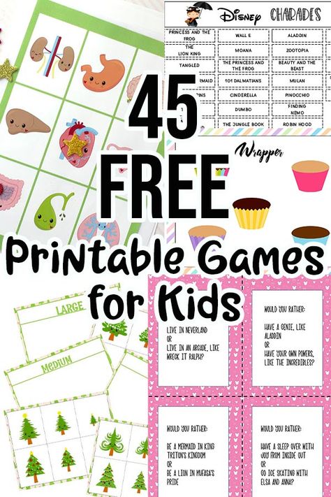 These free printable games for kids include a variety of ways to keep kids of all ages busy while also learning through play. They offer engaging ways to practice many important skills such as math, reading, writing, and just plain fun. Charades For Kids, Printable Games For Kids, Printable Board Games, Free Printable Games, Learning Games For Kids, Card Games For Kids, English Games, Board Games For Kids, Printable Activities For Kids