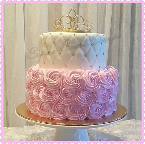 2 Layer Princess Birthday Cake, Rose Gold Princess Cake, Simple Princess Cake, Princess Baby Shower Cake, Pink Baby Shower Cake, Cake Princess, Sweet 16 Birthday Cake, Baby Shower Cakes Girl, Princess Birthday Cake