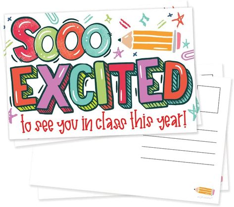 50 Teacher Postcards to Students - Back To School Welcome To Class Cards
Blank backside to allow for writing a personalized message to your students
Quality smooth heavyweight cardstock - Easy writing with many pen types (gel, marker, ballpoint) without smudging
Colorful Design - Sooo Excited To See You In Class This Year!
Can be mailed with a postcard stamp or a standard stamp through the post office Teacher Postcards, Welcome To Class, Postcard Stamps, Excited To See You, Easy Writing, My Class, Colorful Design, First Day Of School, Office Products