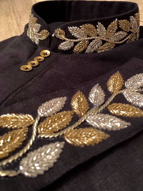 Gold Work Embroidery, Gents Kurta Design, Embroidery Fashion Detail, Hand Beaded Embroidery, Simple Embroidery Designs, Motifs Perler, Bead Embroidery Tutorial, Hand Embroidery Tutorial, Handmade Embroidery Designs