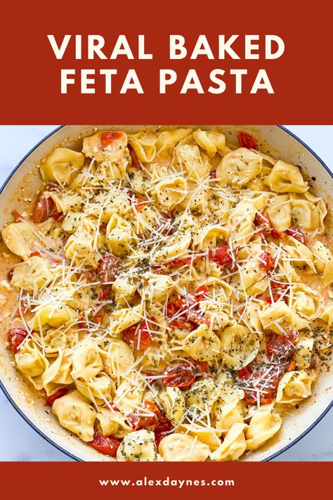 This viral Baked Feta Pasta originated on TikTok early this year, and it went viral for good reason! It’s totally delicious, and it couldn’t be easier to make! All you need is cherry tomatoes, feta cheese, garlic, Italian seasoning, basil, olive oil, and pasta of your choice! As you can see, I opted to make mine with tortellini and I love the combination. Make it with me! Tiktok Tortellini, Feta Tortellini, Feta Tomato Pasta, Cherry Tomatoes Feta, Stocked Pantry, Veggie Meal, Baked Feta Pasta, Spinach Tortellini, Basil Olive Oil