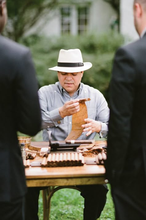 Cigar roller at a wedding reception. Cigars made by Cortez Cigars, image by Kristen Lynne Photography. Cigars Wedding, Havana Nights Theme, Cuba Wedding, Cuban Wedding, Wedding Cigars, Havana Party, Cuban Party, Havana Nights Party, Havana Nights