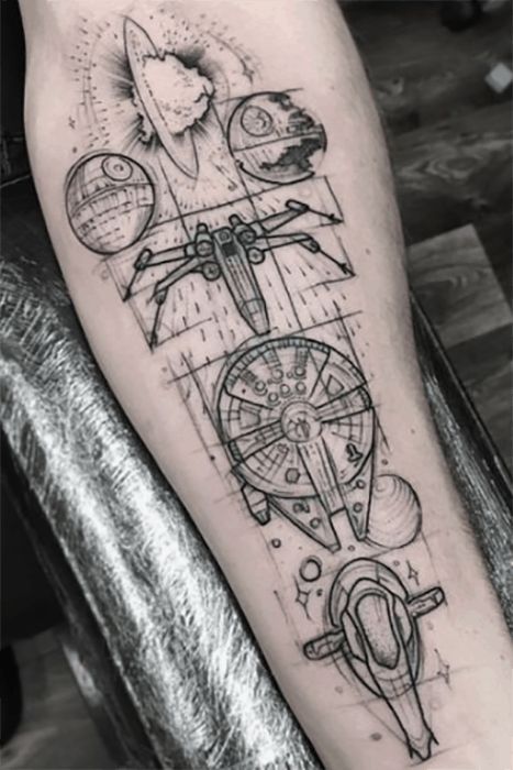 24 Out of this World Star Wars Tattoos #StarWars #tattoos Star Wars Tattoo Sleeve, Minimalist Tattoo Ideas, Small Forearm Tattoos, Meaningful Tattoos For Women, Theme Tattoo, Small Meaningful Tattoos, Best Tattoos, Star Wars Tattoo, Cute Tattoos For Women